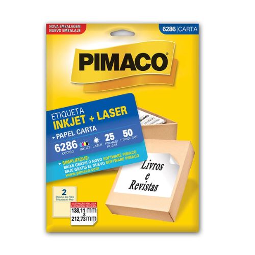 ETIQUETA INK JET BIC PIMACO 6286 CARTA 25 FOLHAS